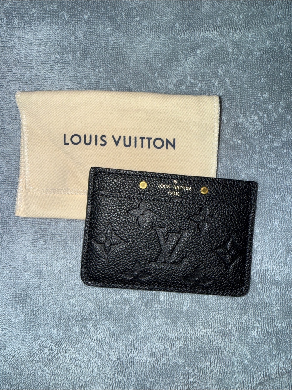 Louis Vuitton Black Embossed Monogram Card Case with Gold Accents - Picture 2 of 3